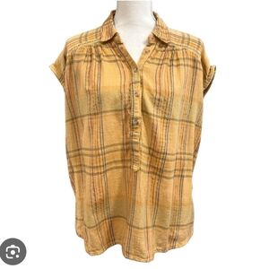 Anthropologie PILCRO cotton Boxy Top Blouse Eyelet Crochet Boho Pastel Peasant